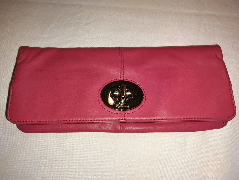 Coach Y2K Pink Leather Madeline Clutch Foldover/Envelope Purse Turnlock